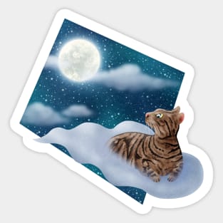 Staring at the moon. (cat sitting on the cloud.) Sticker